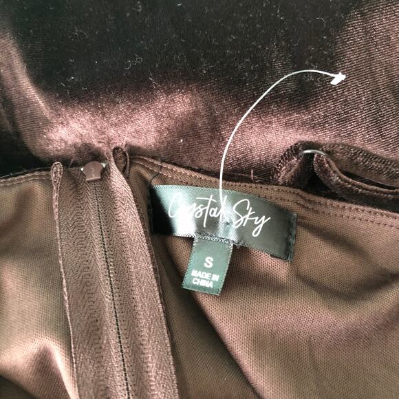 Y2K‎ 90s Crystal Sky Dress Small Brown Velvet Velour Whimsigoth Feminine Witchy - Picture 9 of 10